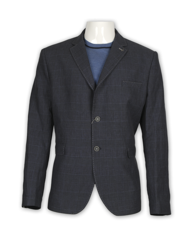 Фото товара Пиджак синий льняной в клетку MAIKLEN, артикул: 079067 Піджаки