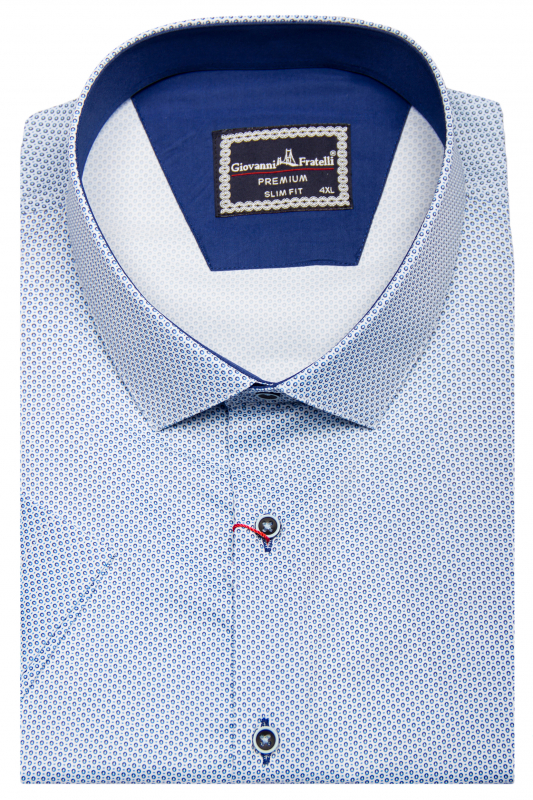 Фото Рубашка с коротким рукавом в голубой с синим узор артикул: 1604-2 Приталений крій
