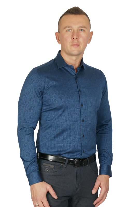 Фото товара Сорочка світло-синя в текстурну клітинку Enrico Cerini, артикул: 212526 Приталені