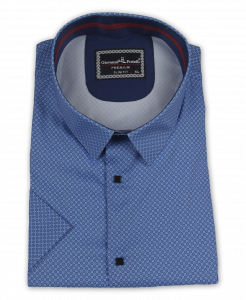 Фото Рубашка c коротким рукавом синяя в голубой узор Giovanni Fratelli артикул: 5016-2 Приталений крій