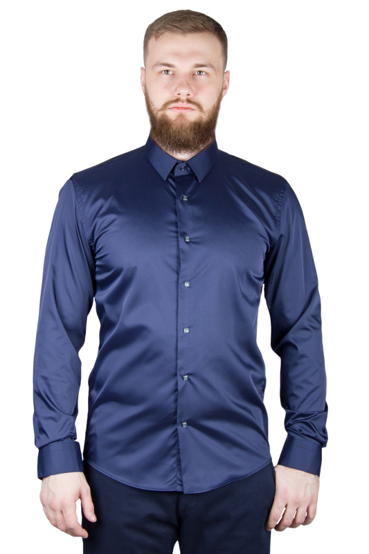 Фото товара Рубашка тёмно-синяя однотонная GIOVANNI FRATELLI, артикул: 6027-2 Приталені