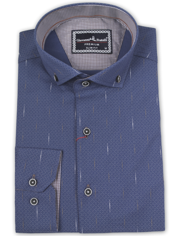 Фото товара Рубашка синяя в белую точку Giovanni Fratelli, артикул: 4091 Приталені