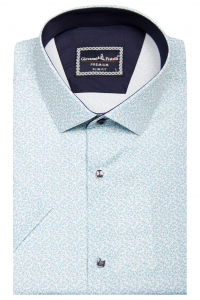 Фото Рубашка с коротким рукавом белая в голубой узор GIOVANNI FRATELLI артикул: 1425 Приталений крій