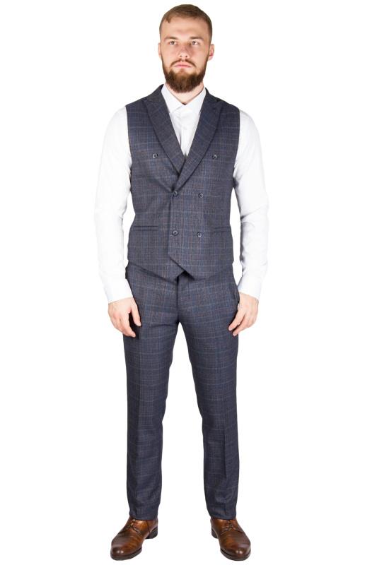 Фото товара Жилет с брюками синий в клетку MODA CRISE, артикул: 10912 Жилет + брюки