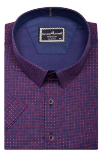 Фото товара Рубашка с коротким рукавом синяя с бордовым узором, артикул: 1603-95 Приталений крій