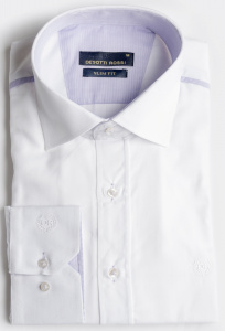 Фото Рубашка белая с сиреневой отделкой DESOTTI ROSSI артикул: 201-20 Приталені
