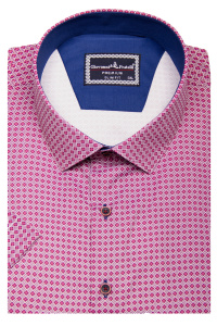 Фото товара Рубашка с коротким рукавом бордовая в квадратик, артикул: 1604-40 Приталений крій