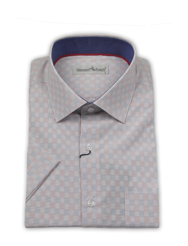 Фото товара Рубашка c коротким рукавом белая в цветную клетку Giovanni Fratelli, артикул: 0343-20 Класичний крій