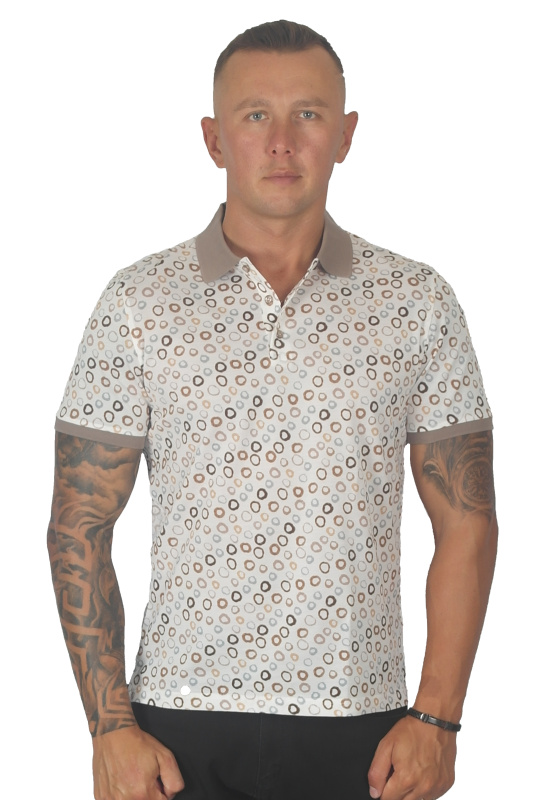 Фото товара Футболка-поло белая в серо-коричневый кружок ENRICO CERINI, артикул: 201633-40 Футболки та поло