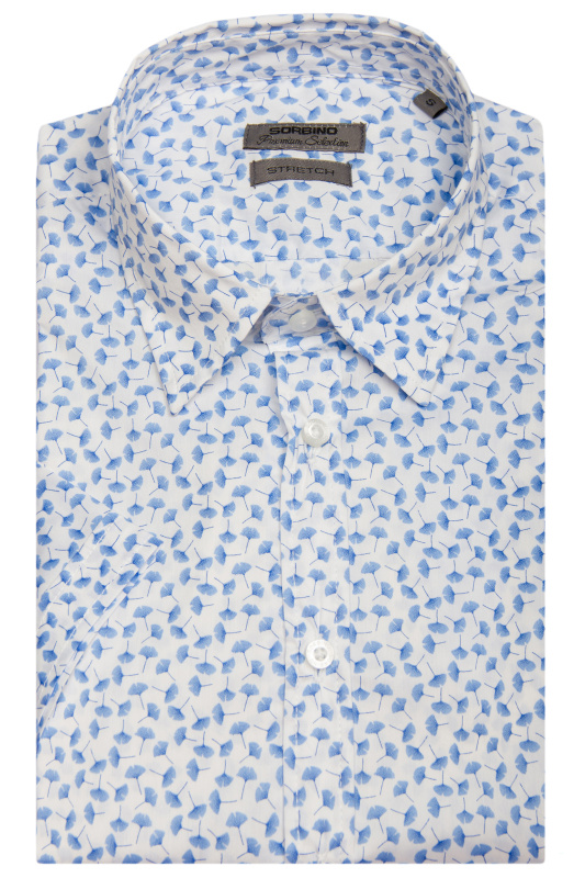 Фото товара Рубашка с коротким рукавом в голубой узор SORBINO, артикул: 4661-1 Приталений крій
