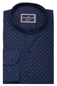 Фото Рубашка темно-синяя в узор воротник стойка GIOVANNI FRATELLI артикул: 1460-4 Приталені