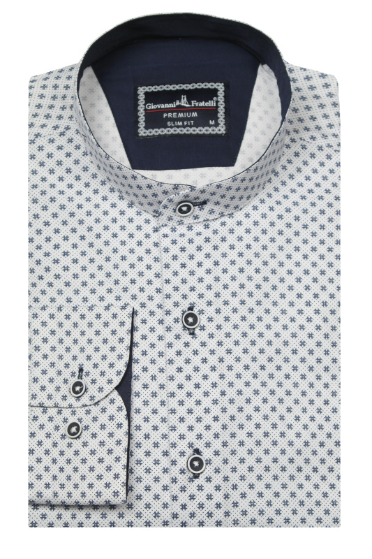 Фото товара Рубашка ворот стойка белая в синий узор   GIOVANNI FRATELLI, артикул: 1210 Приталені