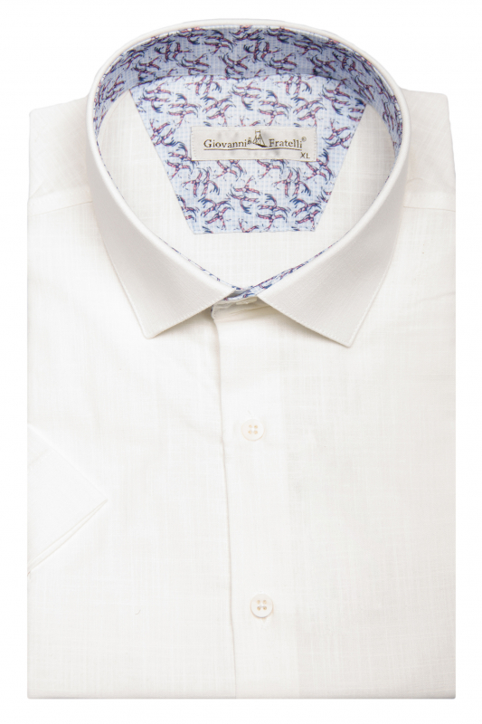 Фото Рубашка с коротким рукавом айвори текстурная ткань артикул: 9013-25 Класичний крій