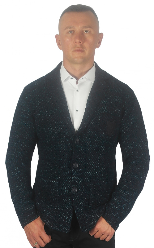 Фото товара Кардиган меланж синий сголубым плетением MCR, артикул: 32214-2525 Кардигани