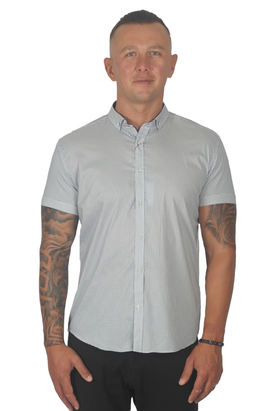 Фото товара Рубашка белая в синий узор   MCR, артикул: 37236 Приталений крій