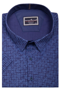 Фото товара Рубашка с коротким рукавом синяя в тканевую клетку, артикул: 1603-15 Приталений крій