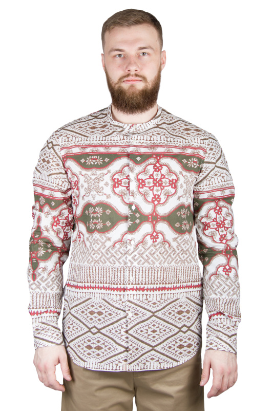 Фото товара Рубашка белая в цветной рисунок BICOLORE, артикул: 3753 Приталені