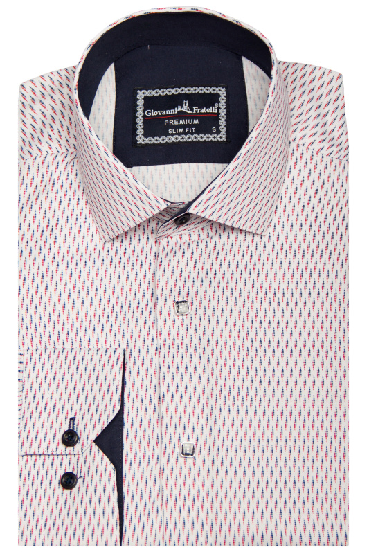 Фото товара Рубашка белая в красный узор на кнопках GIOVANNI FRATELLI, артикул: 6102 Приталені