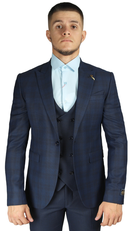 Фото товара Костюм тройка тёмно-синий в клетку  CARDOZO, артикул: 844504-123 костюм 3 зріст ( 164-178 )