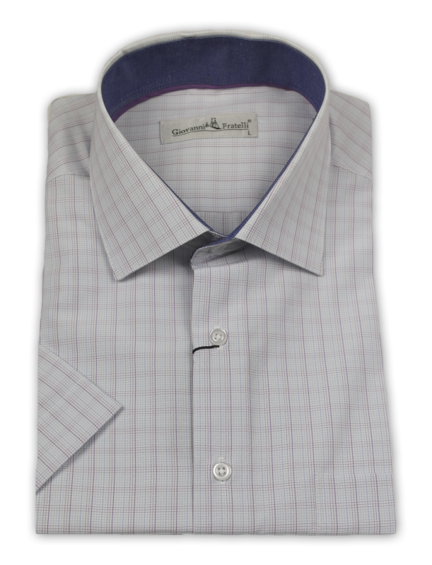 Фото товара Рубашка c коротким рукавом голубая цветная клетка Giovanni Fratelli, артикул: 0343-19 Класичний крій