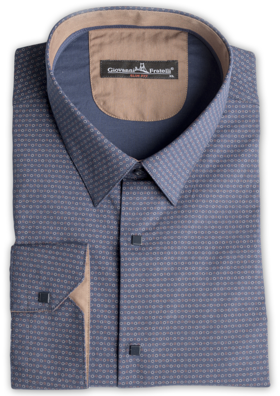 Фото товара Рубашка тёмно-синий в розовый горошек Giovanni Fratelli, артикул: 4065-3 Приталені