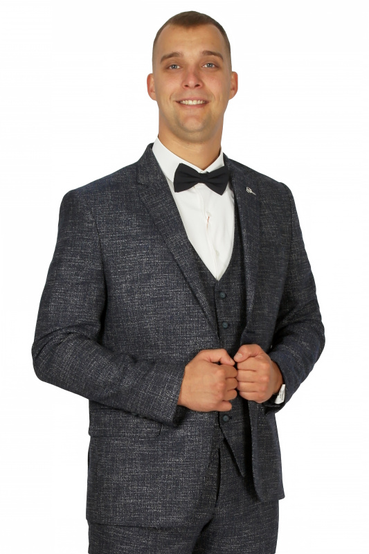 Фото товара Костюм трійка синій  меланж MCR 407, артикул: 40718-1 костюм 3 зріст ( 164-178 )