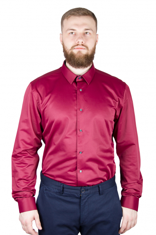 Фото Рубашка бордовая однотонная на кнопках GIOVANNI FRATELLI артикул: 7037-1 Приталені