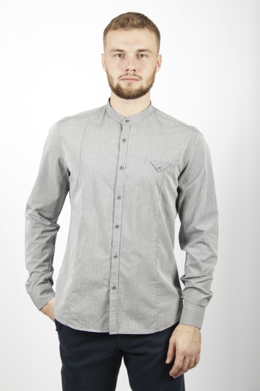 Фото товара Рубашка серая в чёрную полоску GIANNI LUPO, артикул: 096 Приталені