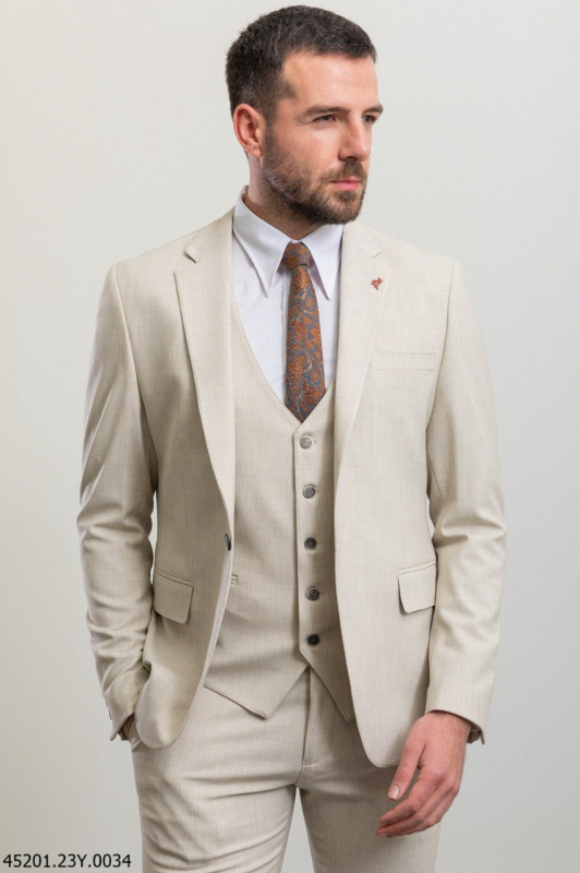 Фото товара Костюм світло-бежевий однотонний трійка MCR 45201-3, артикул: 45201-3 костюм 3 зріст ( 164-178 )