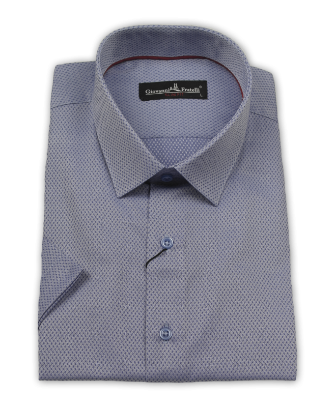 Фото товара Рубашка c коротким рукавом голубая текстурный узор Giovanni Fratelli, артикул: 0131 Приталений крій