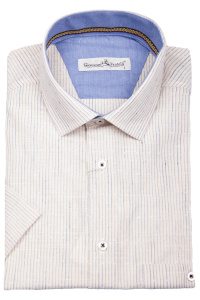 Фото товара Рубашка c коротким рукавом бежевая в белую полоску Giovanni Fratell, артикул: 1083-1 Класичний крій