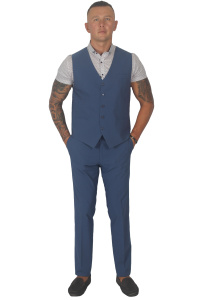 Фото товара Жилет+брюки голубой текстурная ткань MODA CRISE, артикул: 10910-25 Жилет + брюки