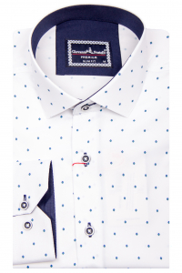 Фото Рубашка белая в синий ромбик на кнопках GIOVANNI FRATELLI артикул: 6104 Приталені