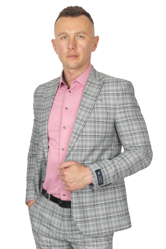 Фото товара Костюм чоловічий світло-сірий в синю клітинку MAIKLEN, артикул: 03612255 костюм 3 зріст ( 164-178 )