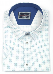 Фото Рубашка c коротким рукавом белая в голубой рисунок Giovanni Fratelli артикул: 6069 Приталений крій