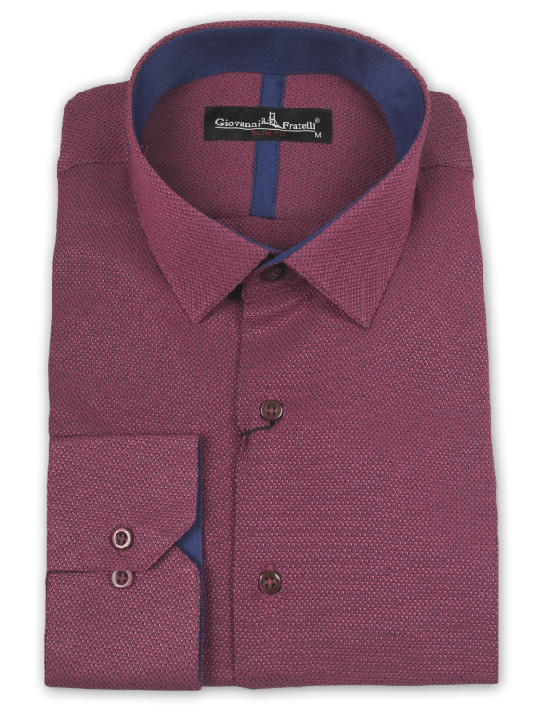 Фото товара Рубашка бордовая тканевый узор Giovanni Fratelli, артикул: 0153 Приталені