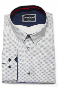 Фото Рубашка белая с чёрным узором на кнопках  Giovanni Fratelli артикул: 7058-6 Приталені
