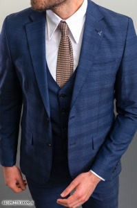 Фото товара Костюм  трійка синій в текстурну клітинку MCR 44109-2, артикул: 44109-2 костюм 3 зріст ( 164-178 )