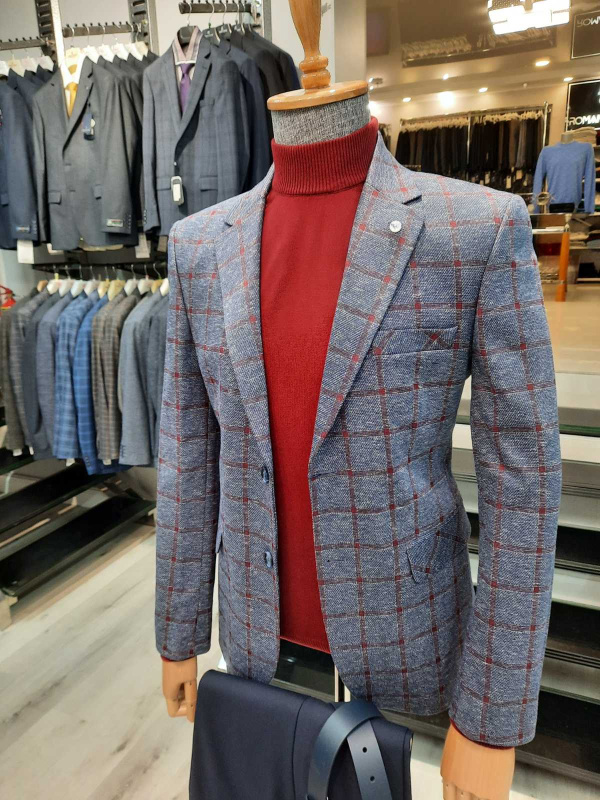 Фото товара Піджак синій в бордову клітинку  TONY CASSANO, артикул: 1242 Піджаки