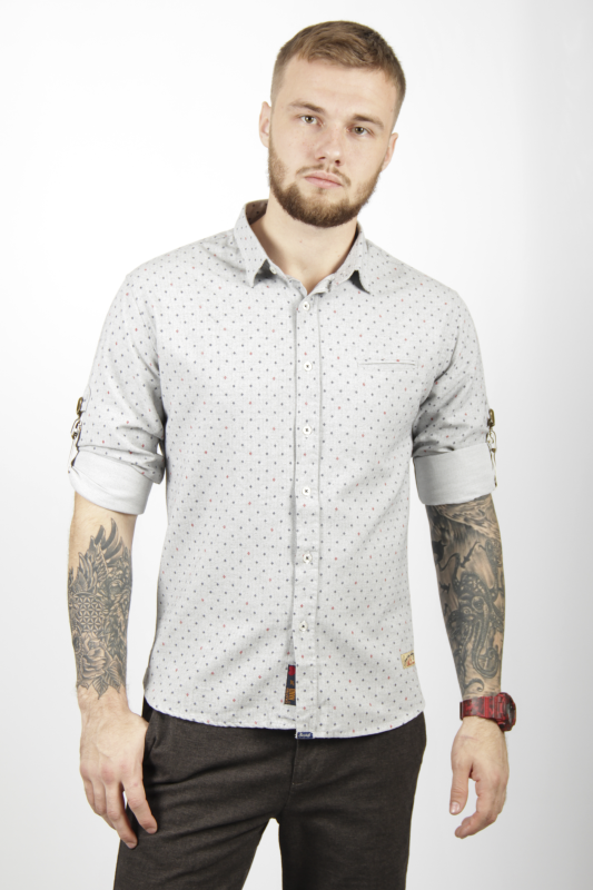 Фото товара Рубашка светло-серая в узор GIANNI LUPO, артикул: 17030-1 Приталені