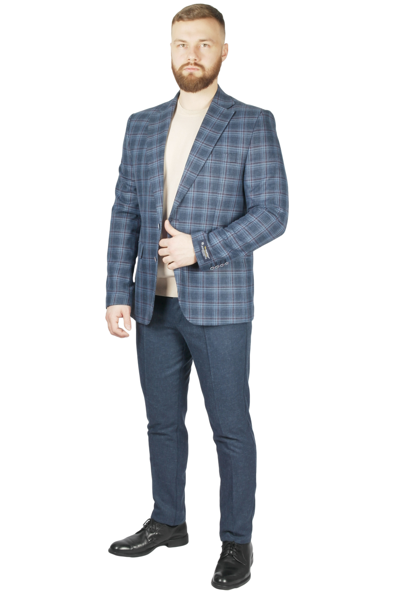 Костюм чоловічий голубий з синім в клітинку MAIKLEN