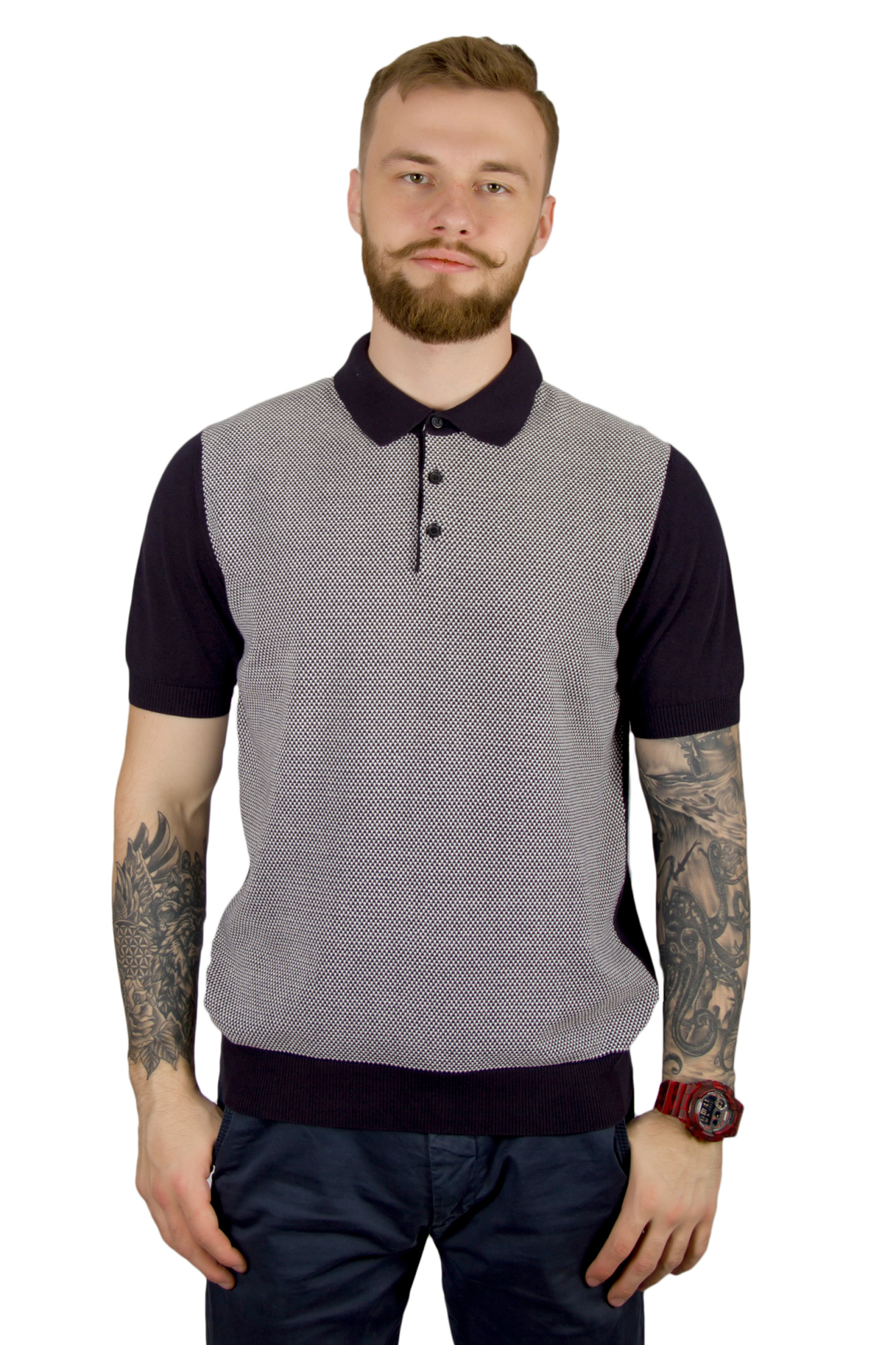 Футболка-поло чёрная с белым узором WHITE HOUSE