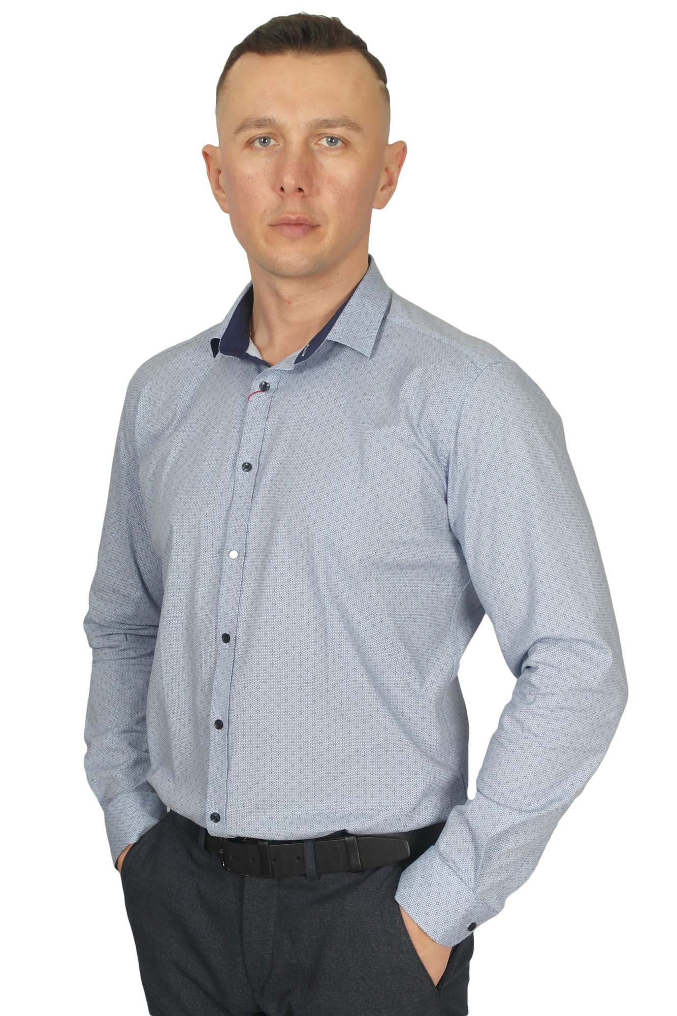 Сорочка голуба в синій візерунок MCR