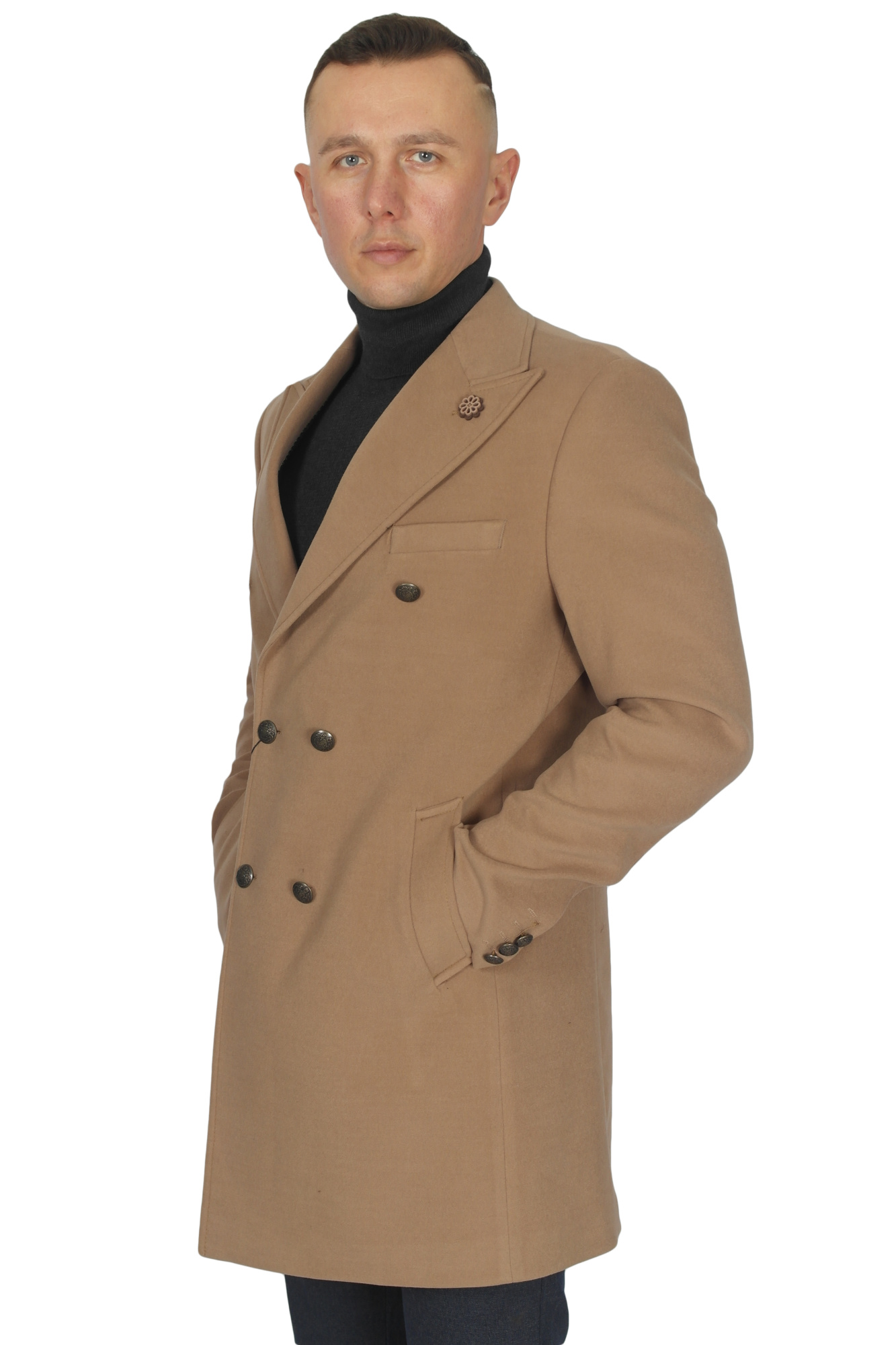 Пальто бежеве кемел двубортне однотонне MCR