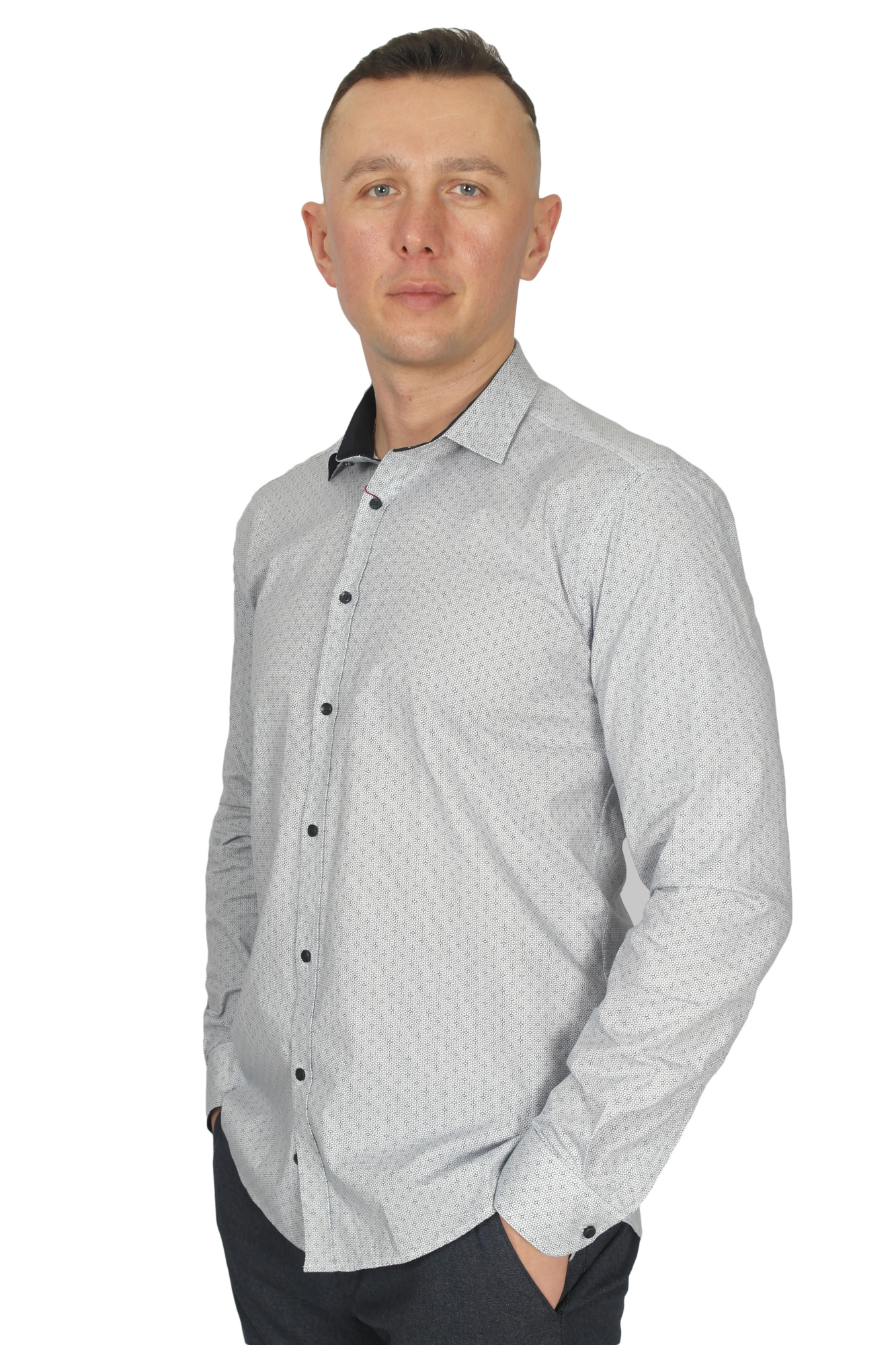 Сорочка біла в темно-синій малюнок MCR