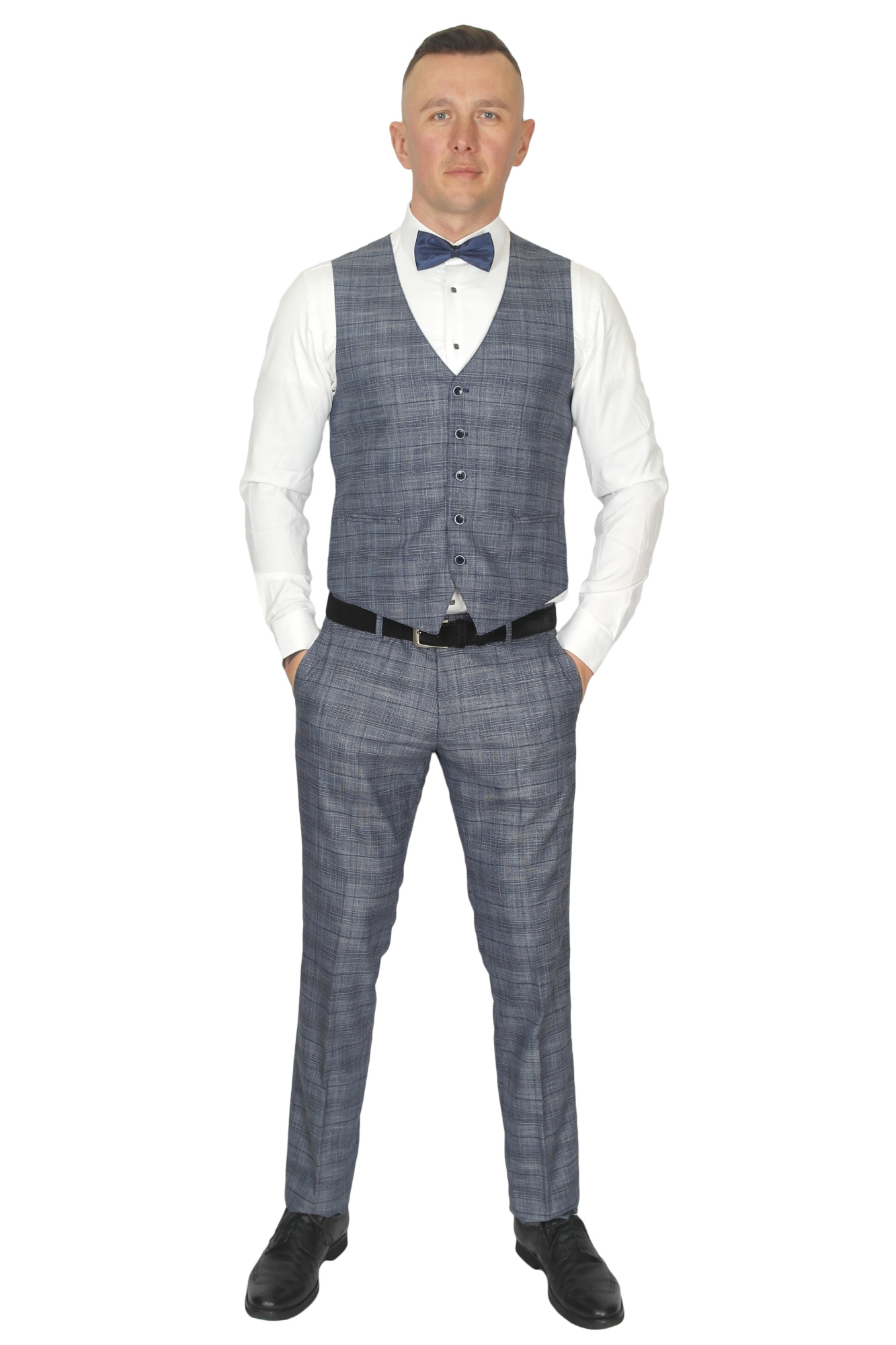 Костюм трійка синій текстурний в клітинку MCR
