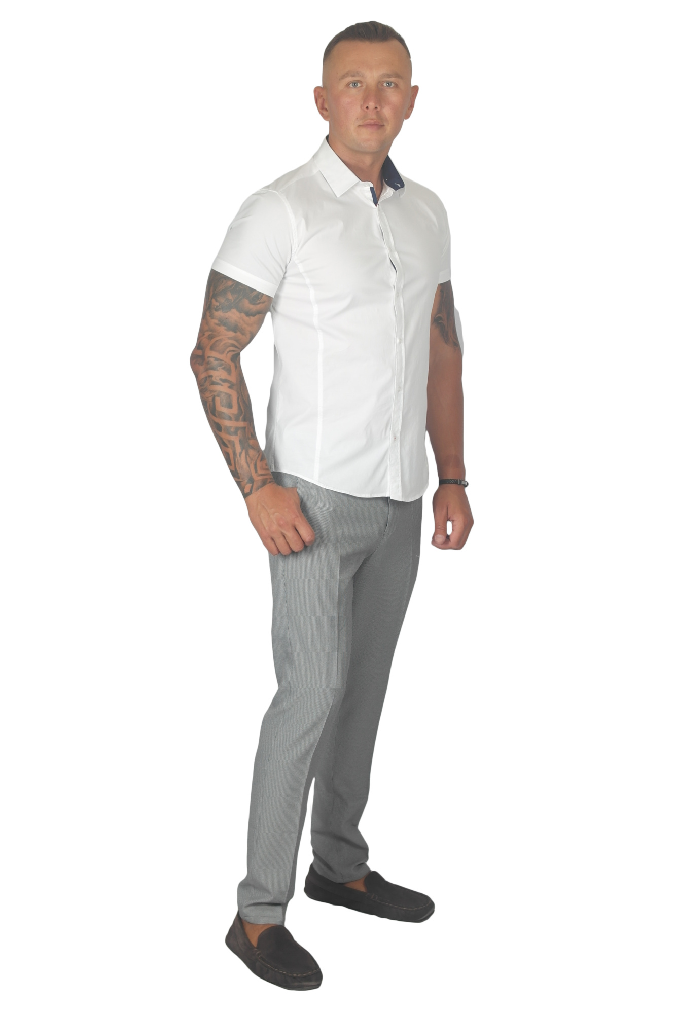 Рубашка с коротким рукавом белая с планкой MCR