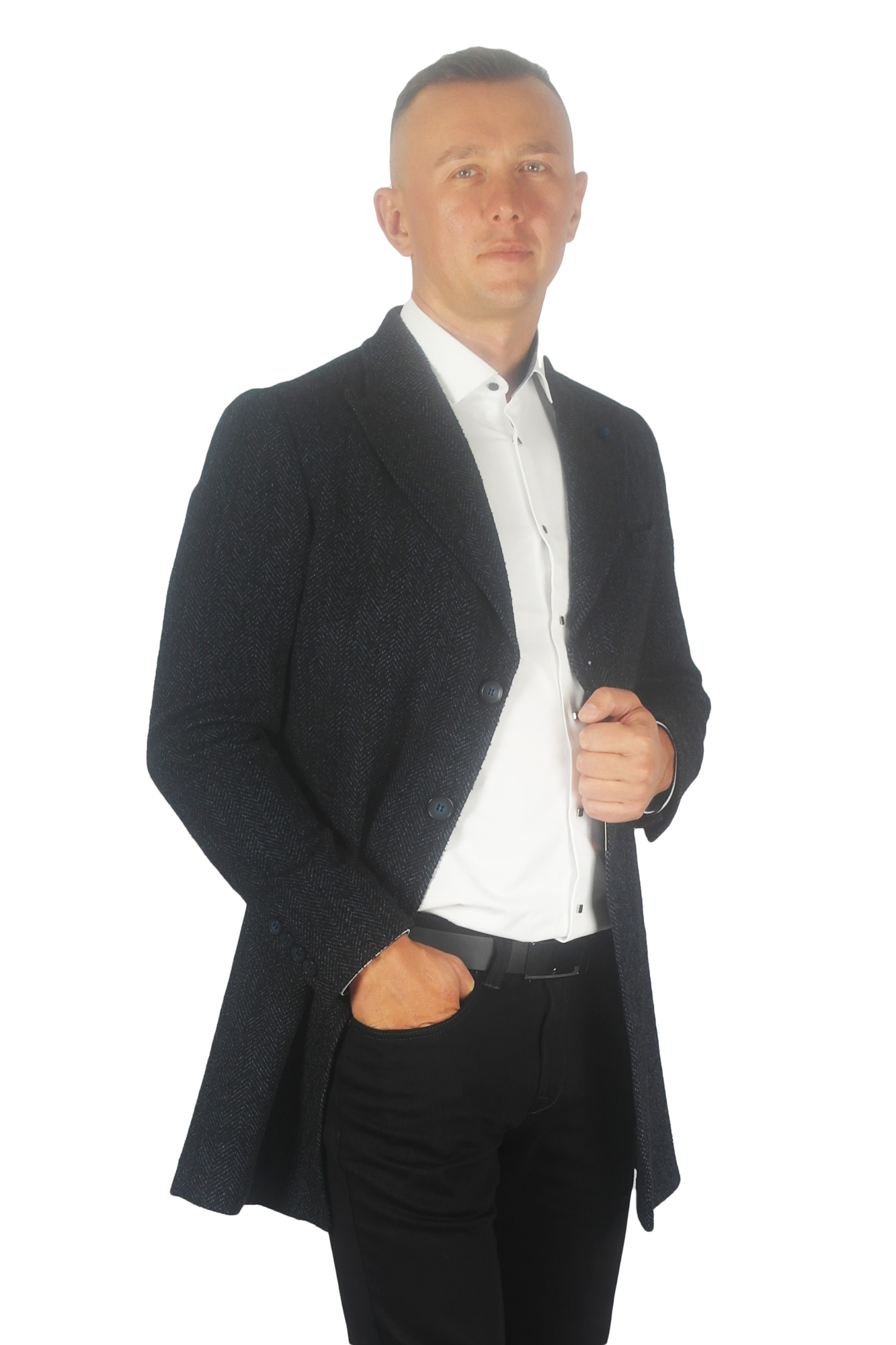 Пальто тёмно-синее ёлочка MCR