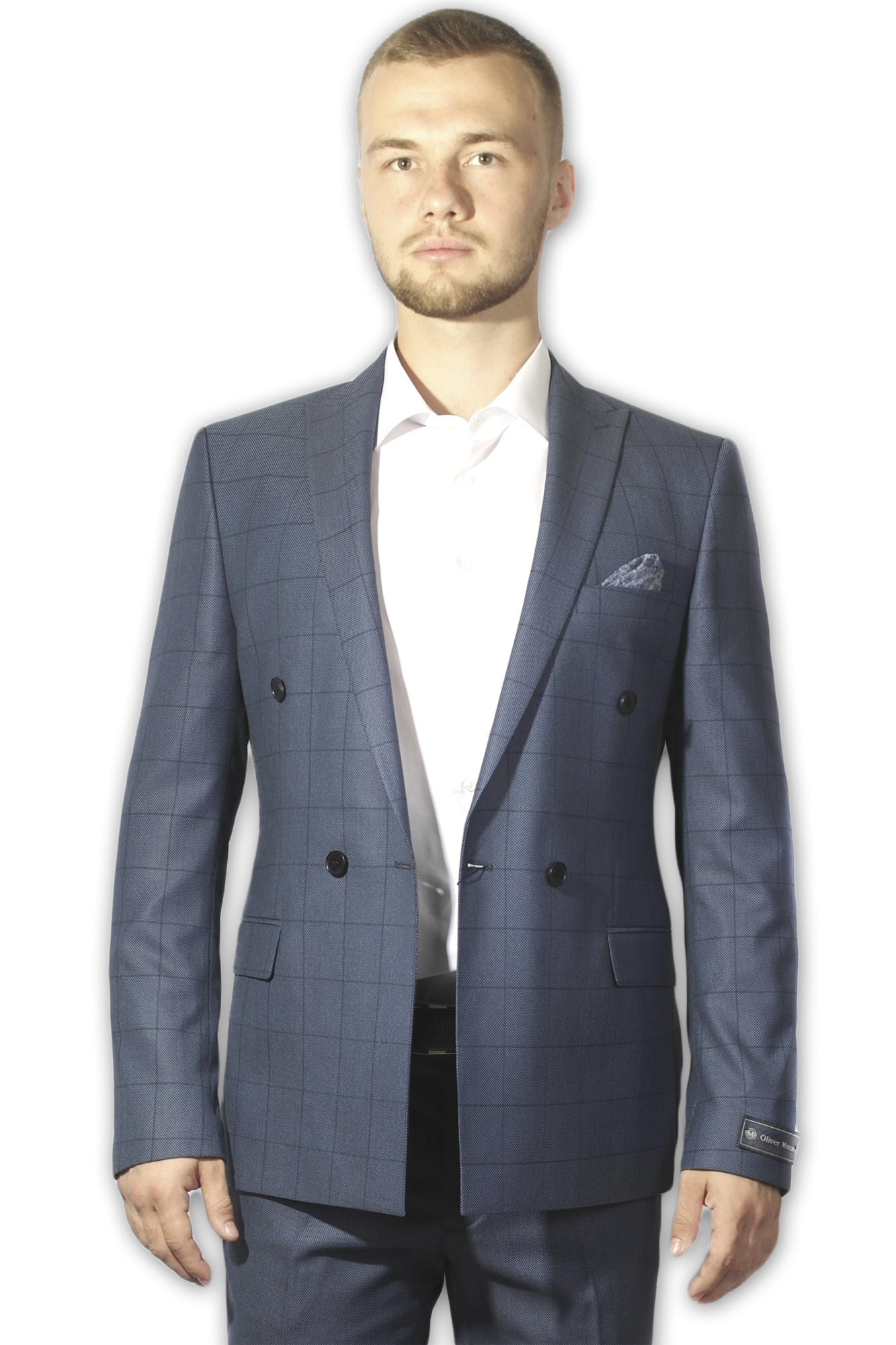 Костюм двубортный синий в крупную клетку OLIVER MANCINI