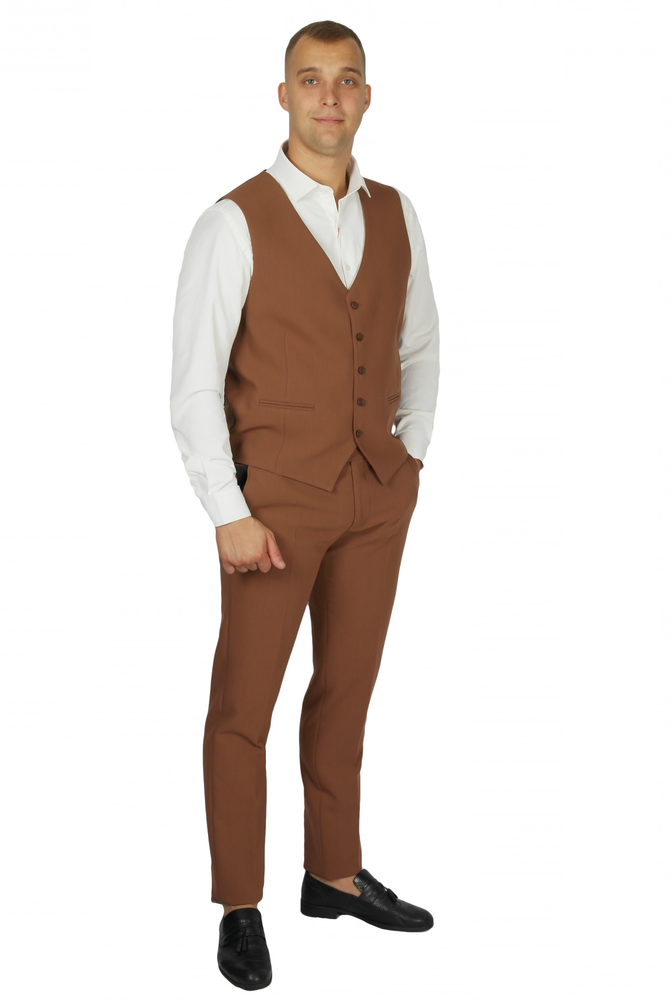 Костюм трійка коричневий однотонний MCR